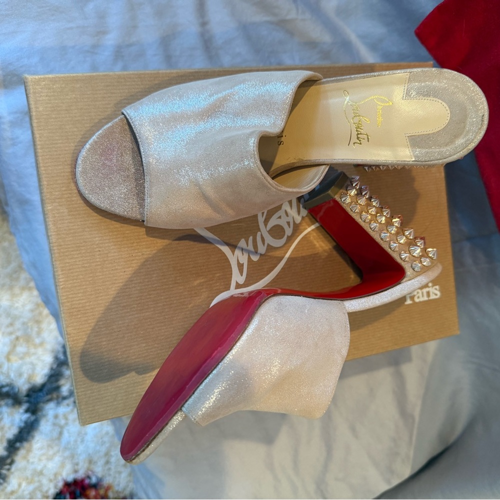 Christian Louboutin Mulondon 85 Poudre/Met Apricot Suede Lame - size 38
